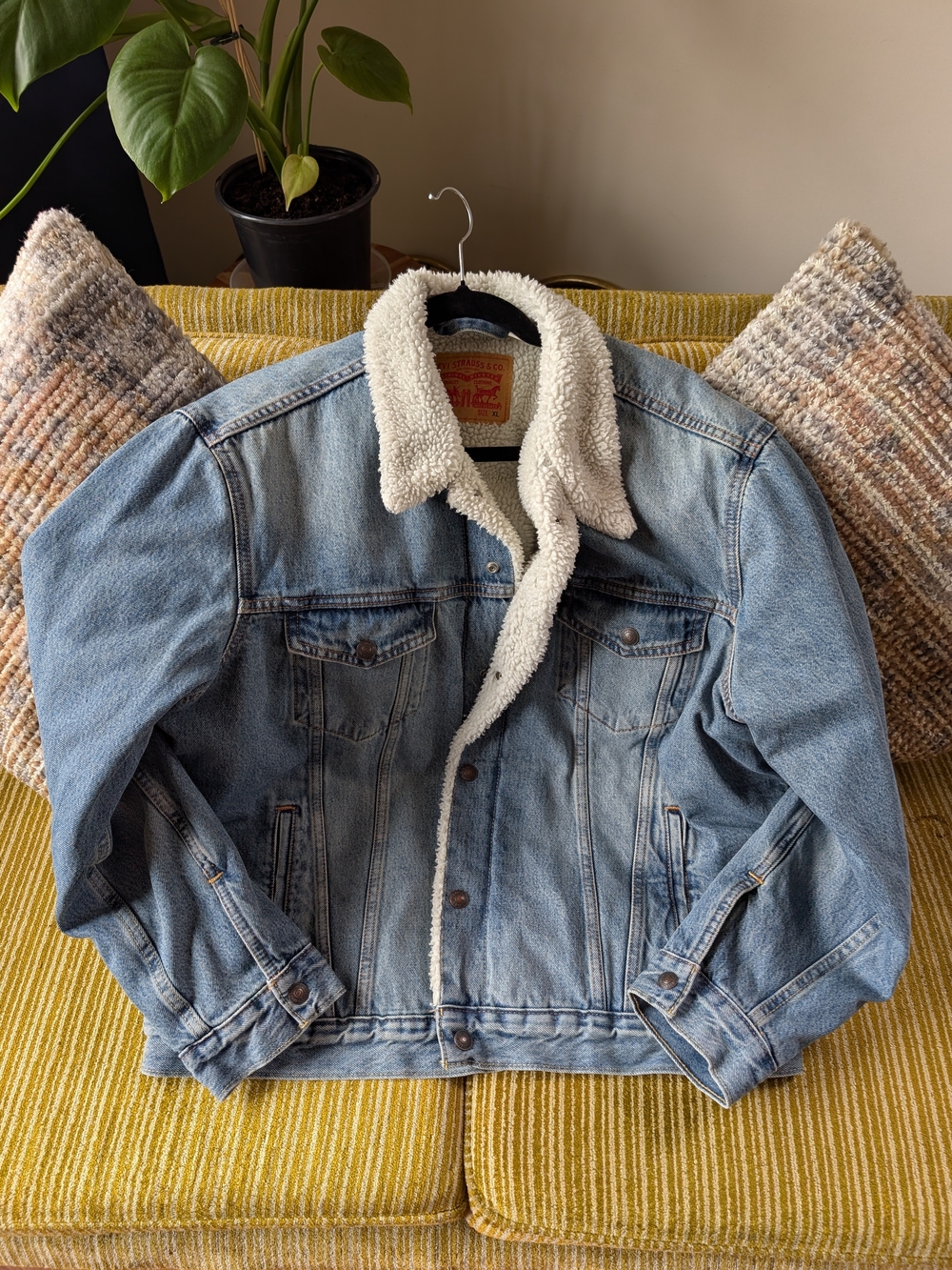 Levi's Light-Medium Blue Denim Trucker Jacket with Sherpa Collar